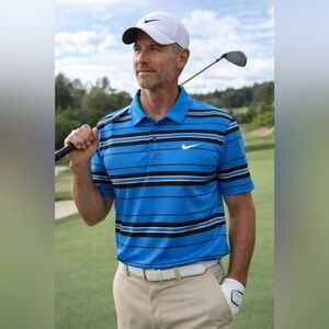 Nike Men’s size X-Large Blue Striped Polo Golf Shirt